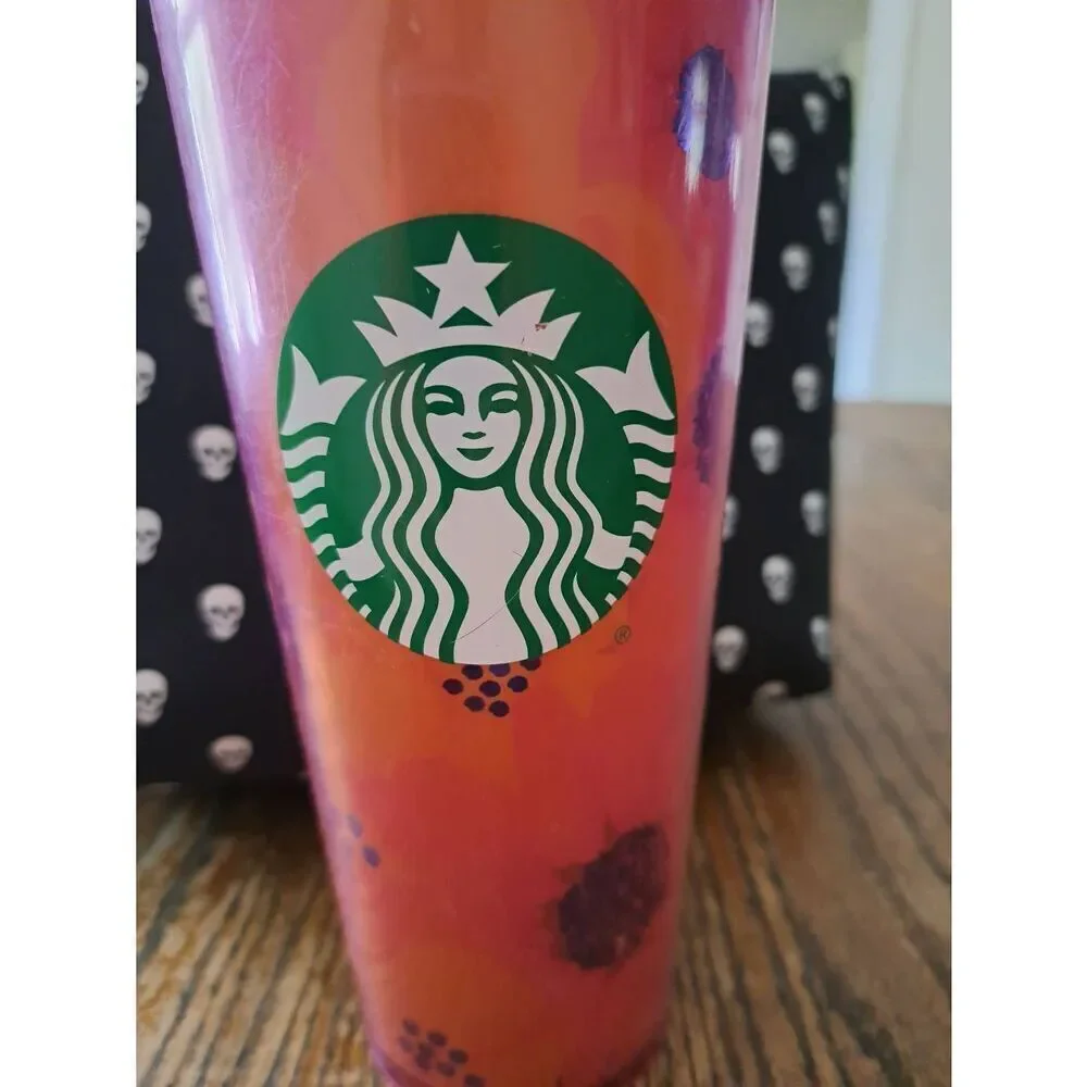 Starbucks Summer 2022 Dancing Blooms Venti Cold Tumbler 24oz Hibiscus Lid Used